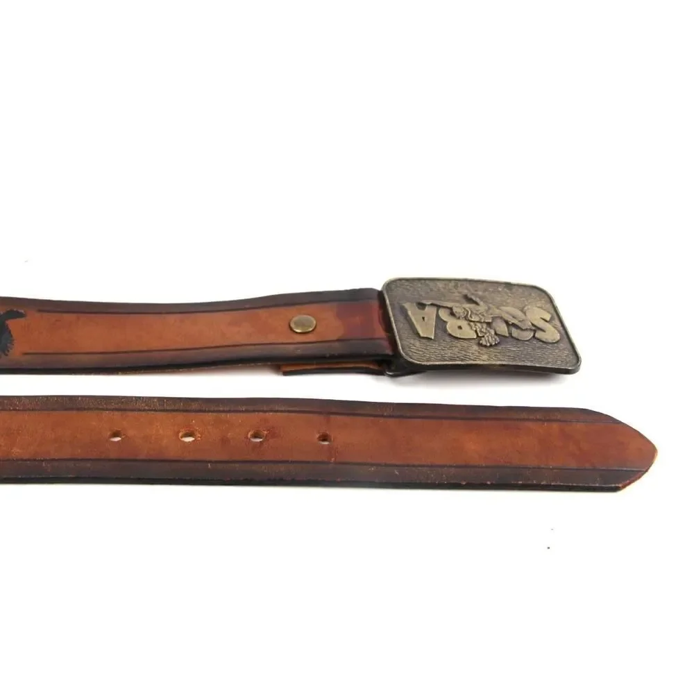SCUBA TOOLED BROWN GENUINE LEATHER 1 5/8